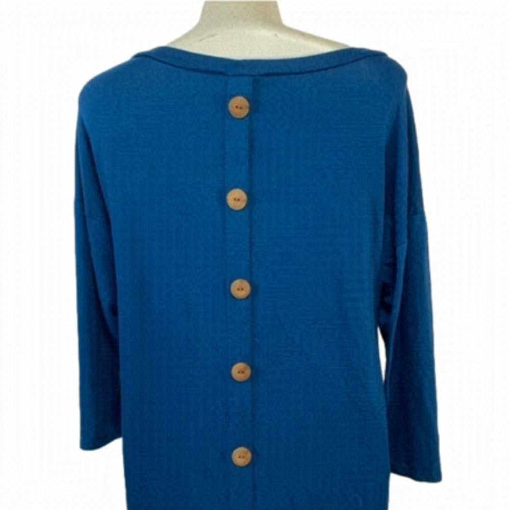 Emerald Blue Long Sleeve Dress with Pockets